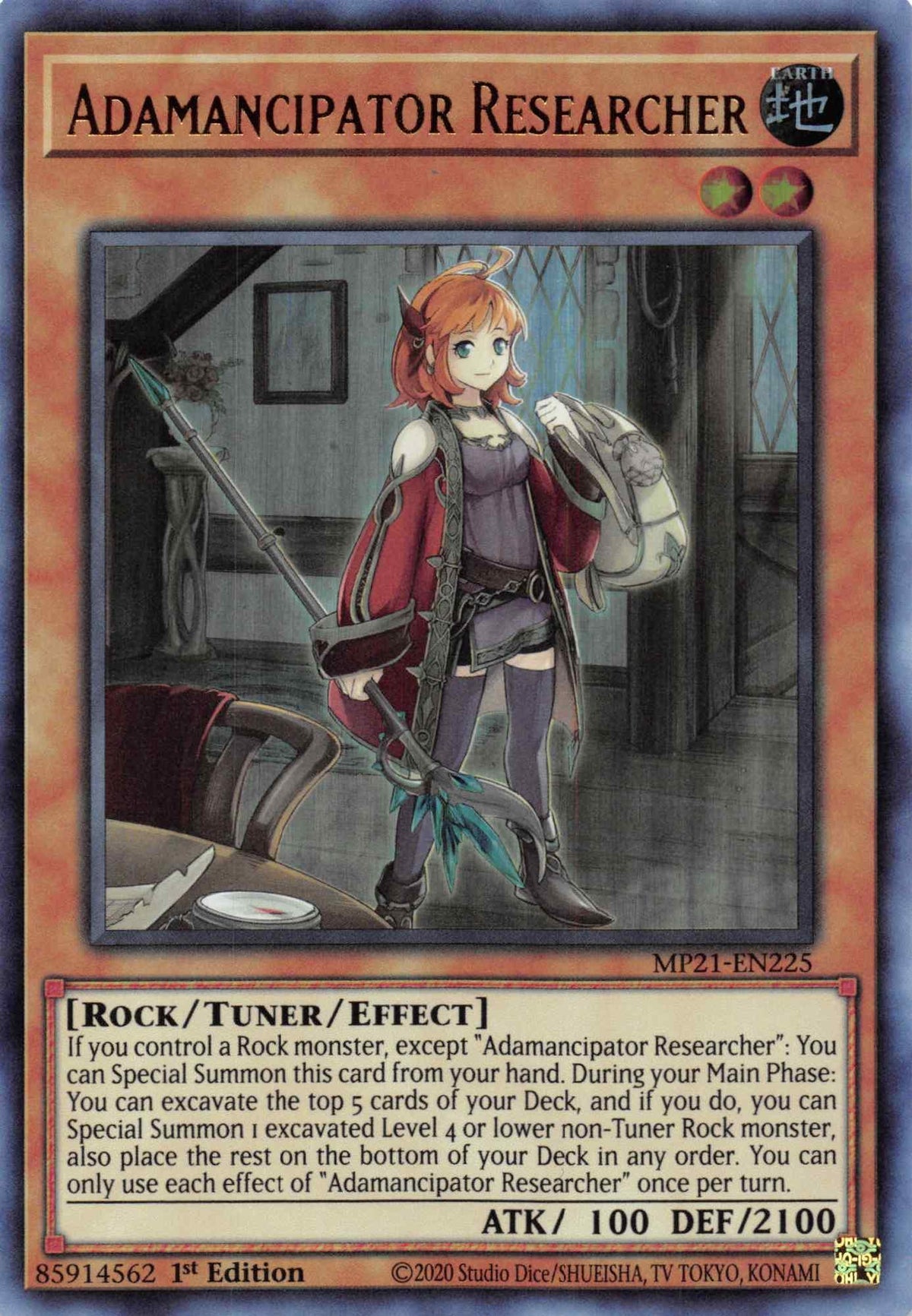 1st Edition, 2021 Tin of Ancient Battles, Earth, Rock, Tuner/Effect Monster, Ultra Rare Adamancipator Researcher [MP21-EN225] Ultra Rare - Trading Card World