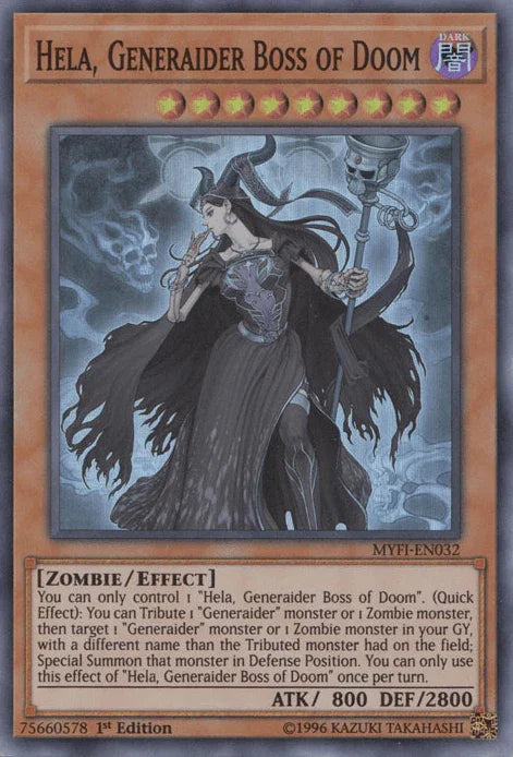 1st Edition, Dark, Effect Monster, Mystic Fighters, Super Rare, Zombie Hela, Generaider Boss of Doom [MYFI-EN032] Super Rare - Trading Card World