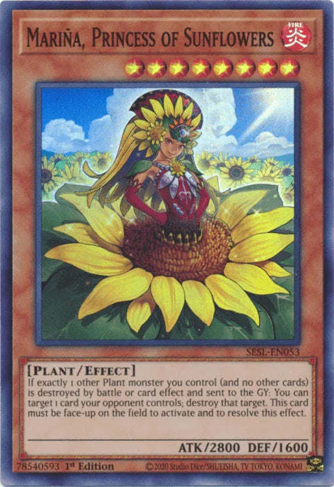 1st Edition, Effect Monster, Fire, Plant, Secret Slayers, Super Rare Marina, Princess of Sunflowers [SESL-EN053] Super Rare - Trading Card World
