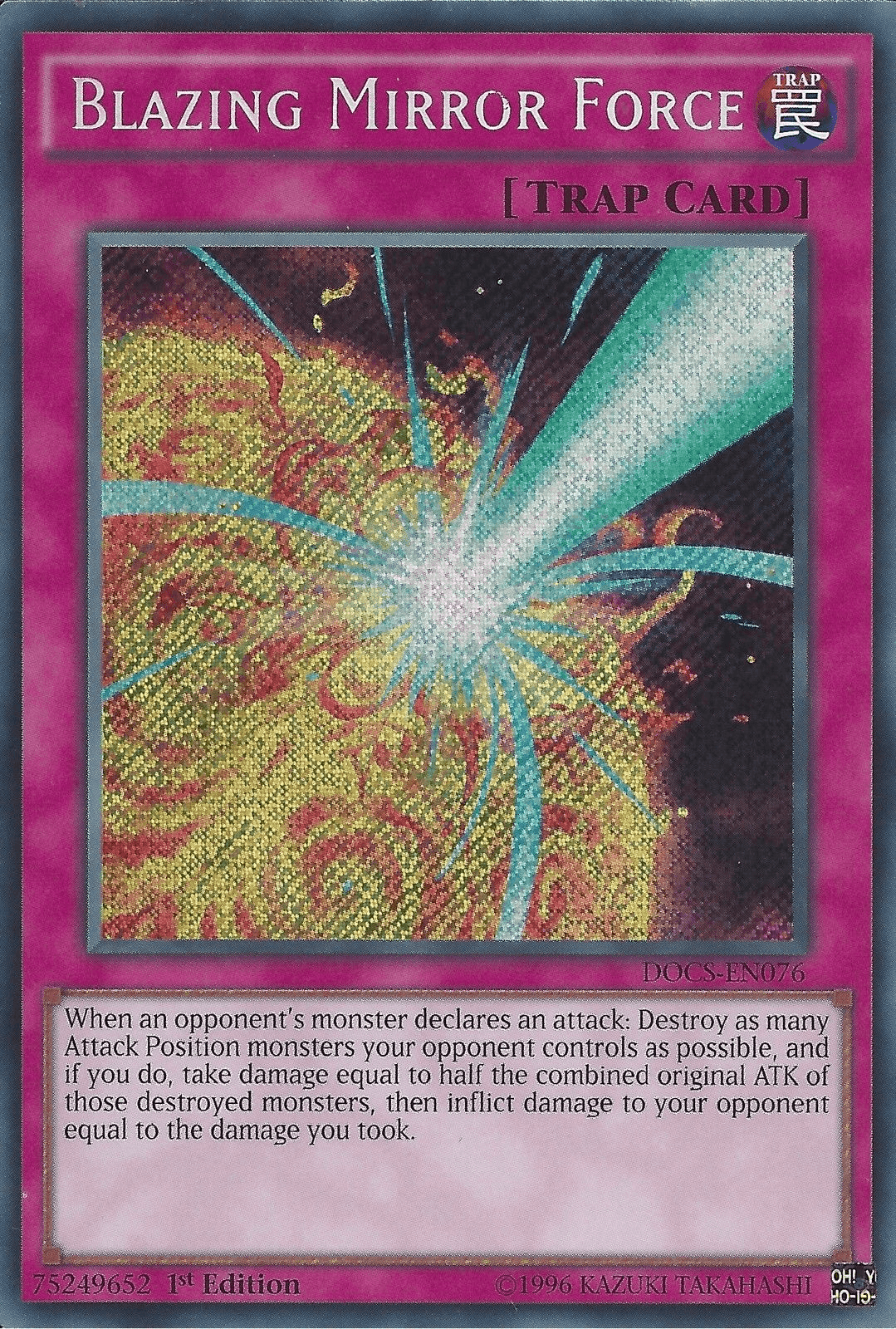 1st Edition, Dimension of Chaos, Normal Trap, Secret Rare, Trap, Unlimited Blazing Mirror Force [DOCS-EN076] Secret Rare - Trading Card World