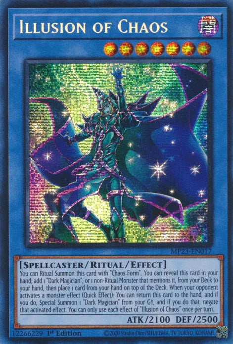 1st Edition, Dark, Dueling Heroes Collectors Tin - Mega Pack (25th Anniversary Edition), Prismatic Secret Rare, Ritual/Effect Monster, Spellcaster Illusion of Chaos [MP23-EN017] Prismatic Secret Rare - Trading Card World