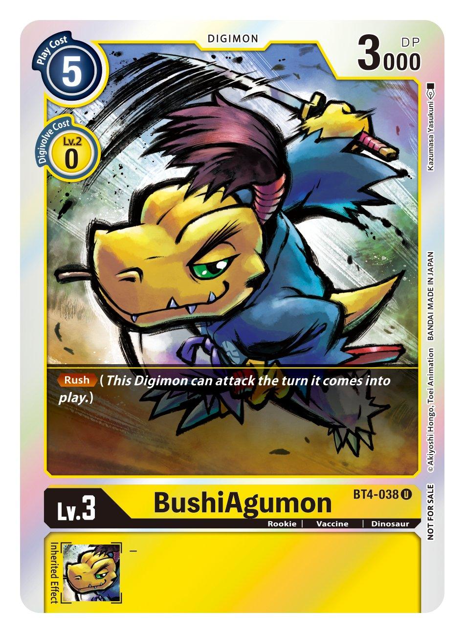 BT4-038, Digimon, Dinosaur, Great Legend, Rookie, Uncommon, Vaccine, Yellow BushiAgumon [BT4-038] (Event Pack 2) [Great Legend] - Trading Card World