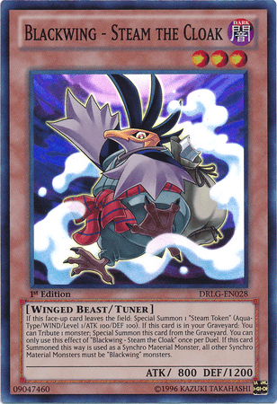 1st Edition, Dark, Dragons of Legend, Super Rare, Tuner Monster, Unlimited, Winged Beast Blackwing - Steam the Cloak [DRLG-EN028] Super Rare - Trading Card World