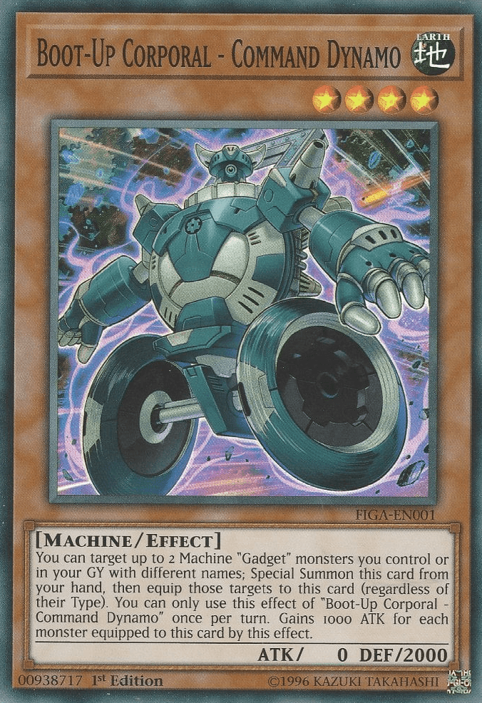 1st Edition, Earth, Effect Monster, Fists of the Gadgets, Machine, Super Rare Boot-Up Corporal - Command Dynamo [FIGA-EN001] Super Rare - Trading Card World