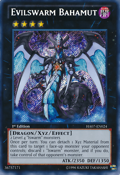 1st Edition, Dark, Dragon, Hidden Arsenal 7: Knight of Stars, Secret Rare, Unlimited, Xyz/Effect Monster Evilswarm Bahamut [HA07-EN024] Secret Rare - Trading Card World