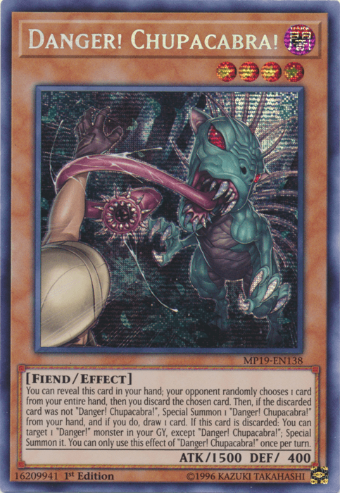 1st Edition, 2019 Gold Sarcophagus Tin Mega Pack, Dark, Effect Monster, Fiend, Prismatic Secret Rare, Unlimited Danger! Chupacabra! [MP19-EN138] Prismatic Secret Rare - Trading Card World