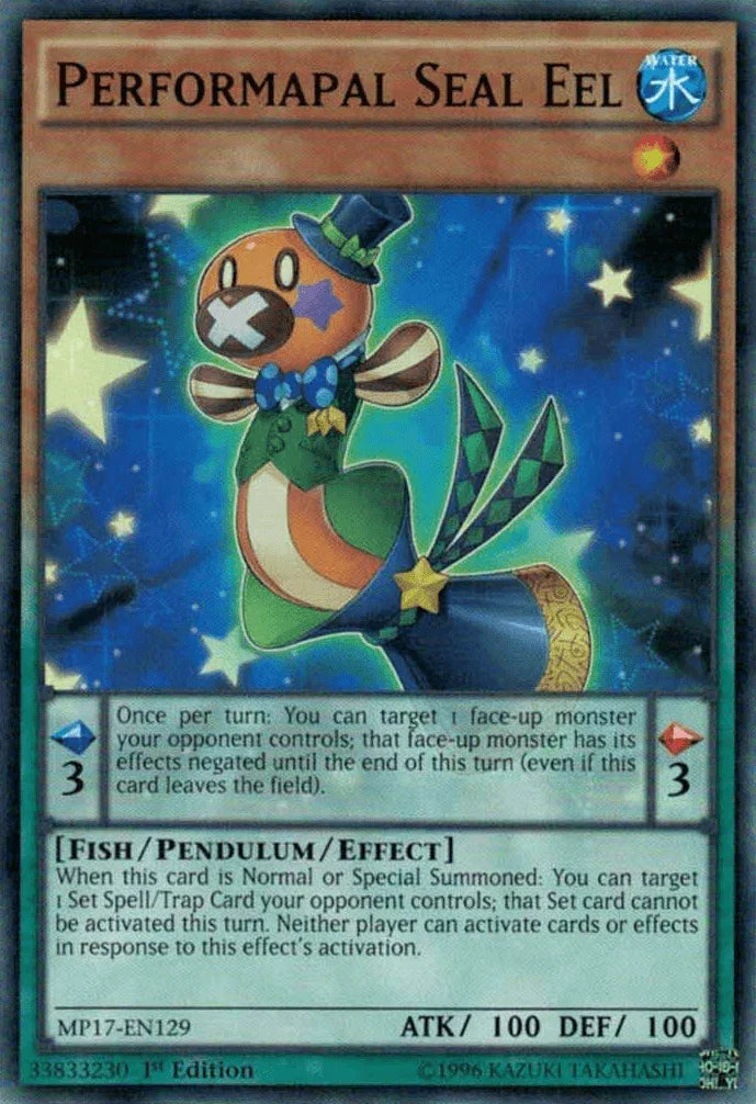 1st Edition, 2017 Mega-Tins Mega Pack, Common, Fish, Pendulum/Effect Monster, Water Performapal Seal Eel [MP17-EN129] Common - Trading Card World