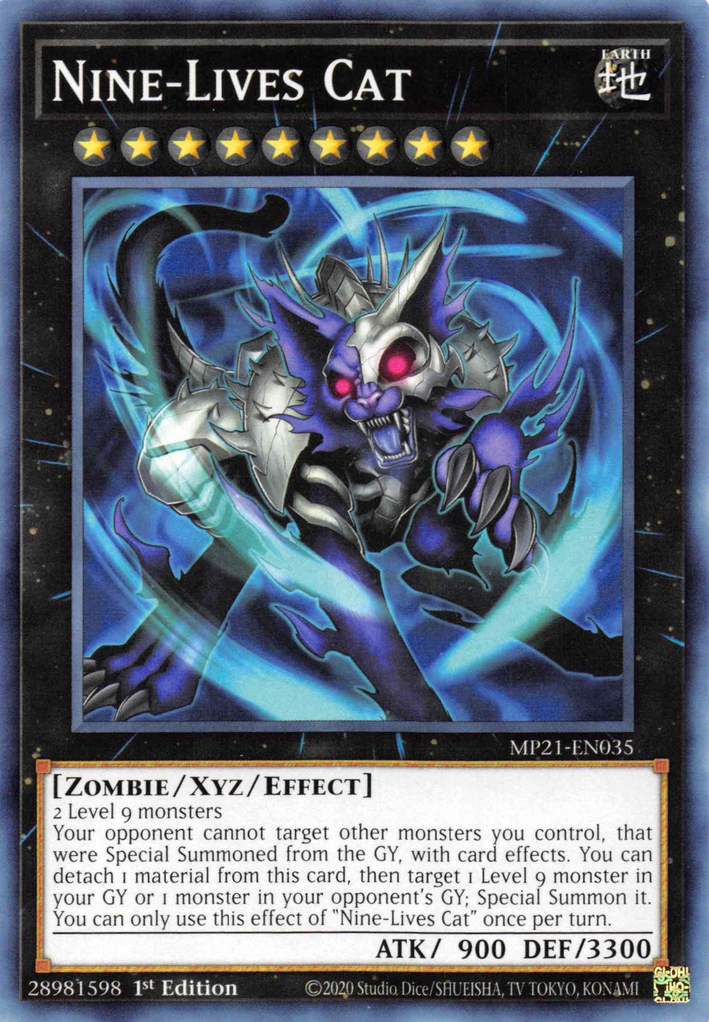 1st Edition, 2021 Tin of Ancient Battles, Common, Earth, Xyz/Effect Monster, Zombie Nine-Lives Cat [MP21-EN035] Common - Trading Card World