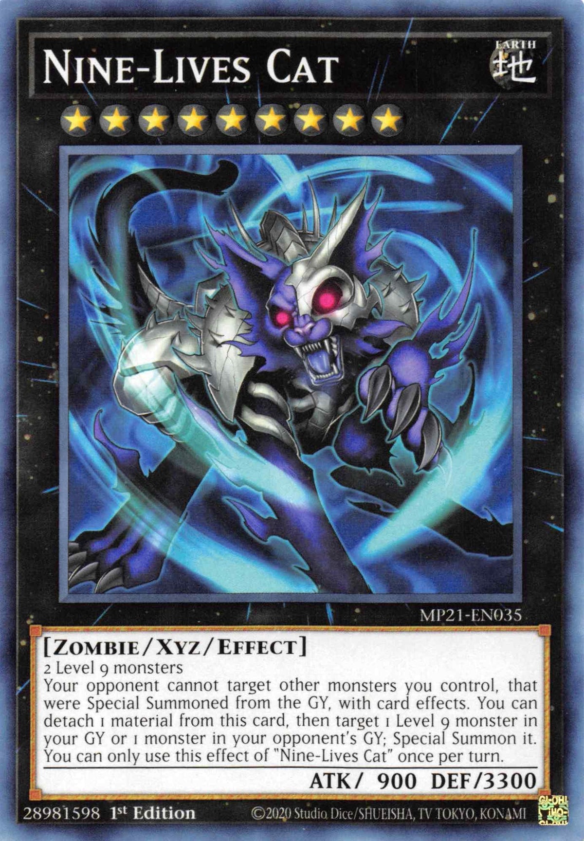 1st Edition, 2021 Tin of Ancient Battles, Common, Earth, Xyz/Effect Monster, Zombie Nine-Lives Cat [MP21-EN035] Common - Trading Card World