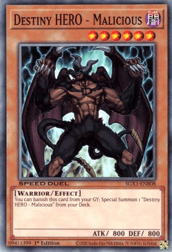 1st Edition, Common, Dark, Effect Monster, Speed Duel GX: Duel Academy Box, Warrior Destiny HERO - Malicious [SGX1-ENB08] Common - Trading Card World