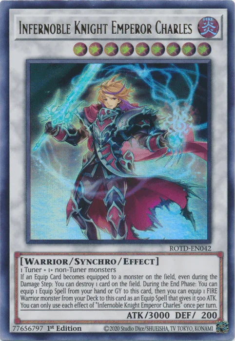 1st Edition, Fire, Rise of the Duelist, Synchro/Effect Monster, Ultra Rare, Warrior Infernoble Knight Emperor Charles [ROTD-EN042] Ultra Rare - Trading Card World