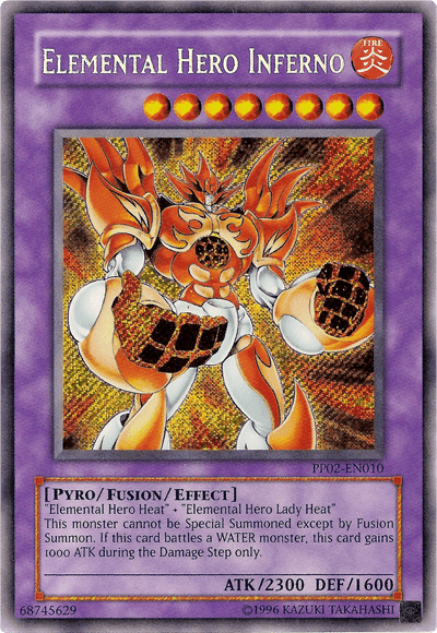 Fire, Fusion/Effect Monster, Premium Pack 2, Pyro, Secret Rare, Unlimited Elemental Hero Inferno [PP02-EN010] Secret Rare - Trading Card World