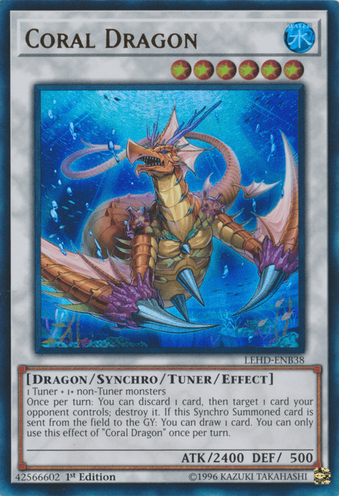 1st Edition, Dragon, Legendary Hero Decks, Synchro/Tuner/Effect Monster, Ultra Rare, Water Coral Dragon [LEHD-ENB38] Ultra Rare - Trading Card World