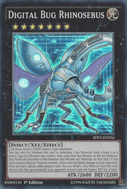 1st Edition, Insect, Light, Shining Victories, Super Rare, Unlimited, Xyz/Effect Monster Digital Bug Rhinosebus [SHVI-EN056] Super Rare - Trading Card World