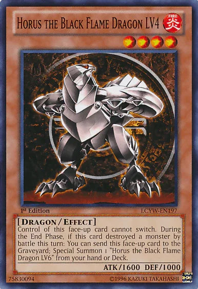 1st Edition, Common, Dragon, Effect Monster, Fire, Legendary Collection 3: Yugi's World, Unlimited Horus the Black Flame Dragon LV4 [LCYW-EN197] Common - Trading Card World
