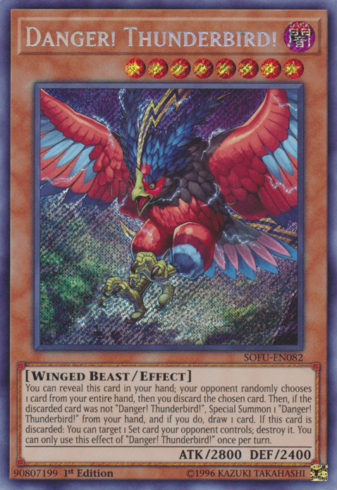 1st Edition, Dark, Effect Monster, Secret Rare, Soul Fusion, Unlimited, Winged Beast Danger! Thunderbird! [SOFU-EN082] Secret Rare - Trading Card World