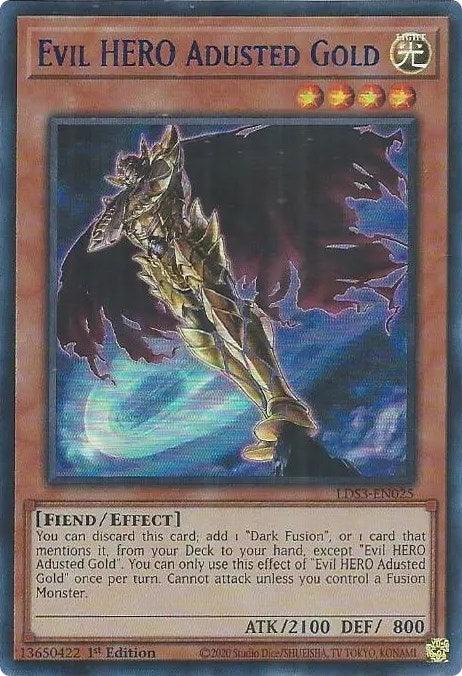 1st Edition, Effect Monster, Fiend, Legendary Duelists: Season 3, Light, Ultra Rare Evil HERO Adusted Gold (Blue) [LDS3-EN025] Ultra Rare - Trading Card World