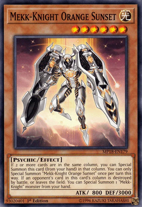 1st Edition, 2018 Mega-Tins Mega Pack, Common, Effect Monster, Light, Psychic Mekk-Knight Orange Sunset [MP18-EN179] Common - Trading Card World