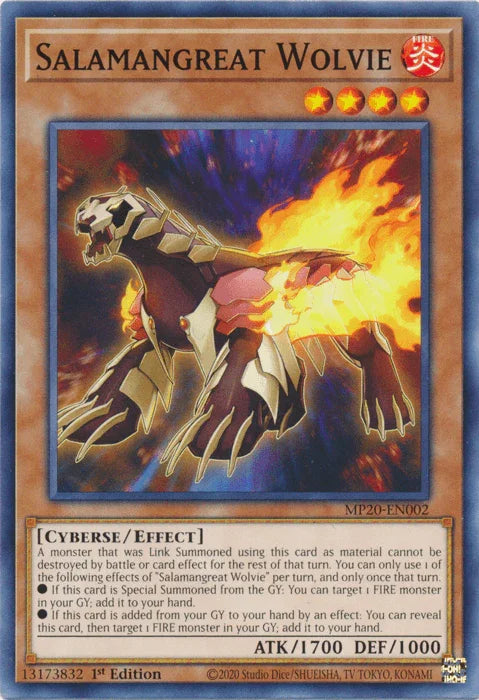 1st Edition, 2020 Tin of Lost Memories, Common, Cyberse, Effect Monster, Fire Salamangreat Wolvie [MP20-EN002] Common - Trading Card World