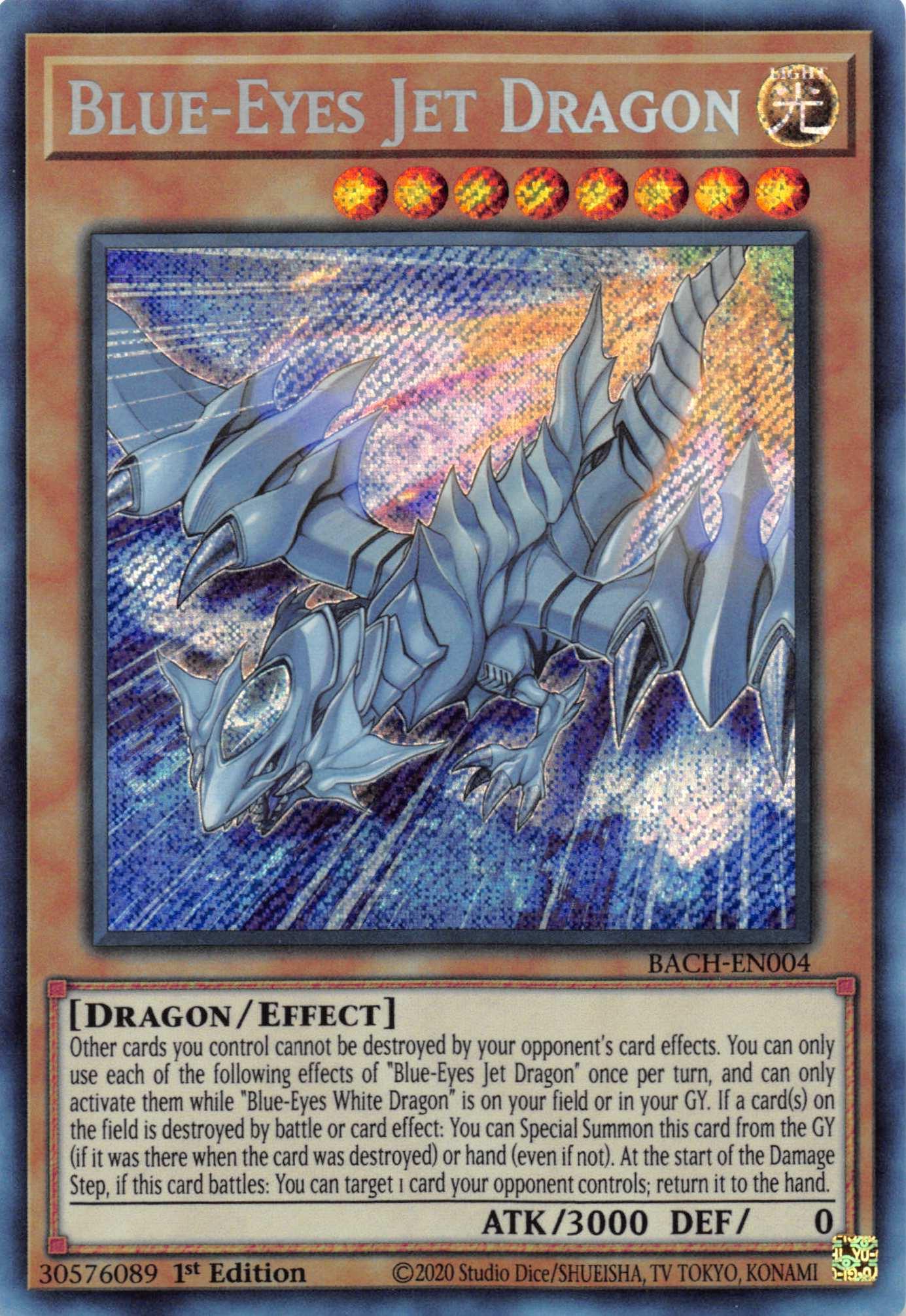1st Edition, Battle of Chaos, Dragon, Effect Monster, Light, Starlight Rare Blue-Eyes Jet Dragon [BACH-EN004] Starlight Rare - Trading Card World