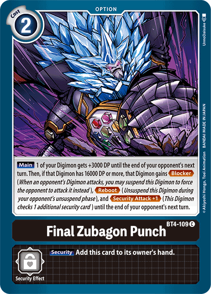 Black, BT4-109, Common, Great Legend, Option Final Zubagon Punch [BT4-109] [Great Legend] - Trading Card World