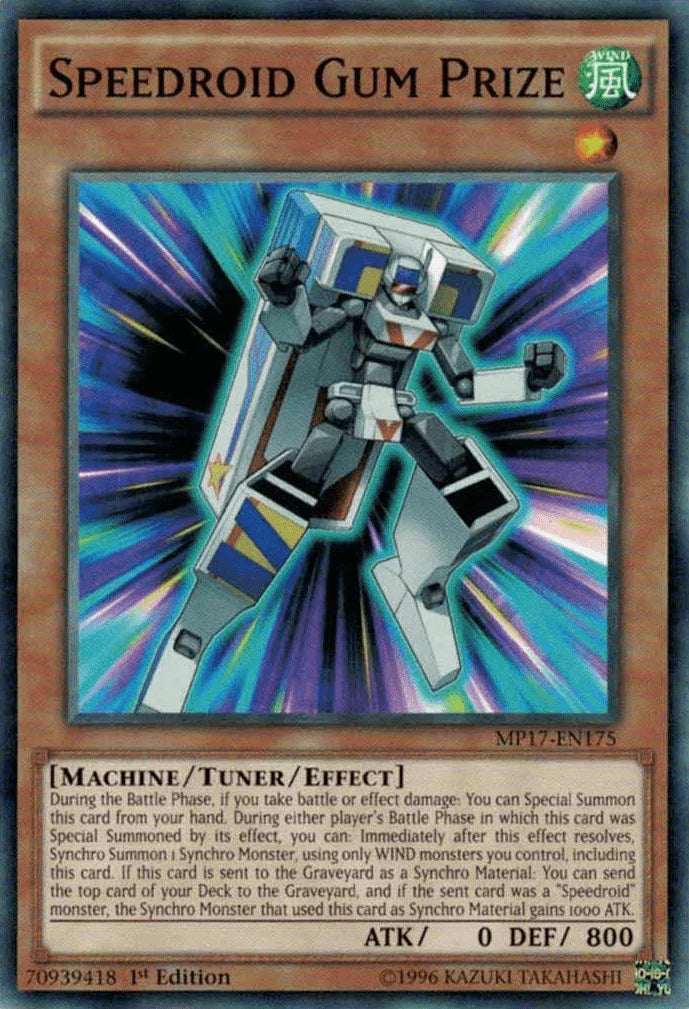 1st Edition, 2017 Mega-Tins Mega Pack, Common, Machine, Tuner/Effect Monster, Wind Speedroid Gum Prize [MP17-EN175] Common - Trading Card World