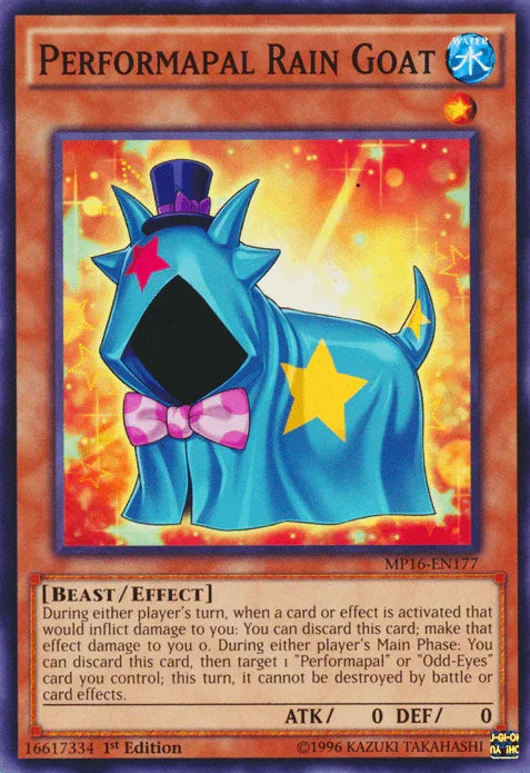 1st Edition, 2016 Mega-Tins Mega Pack, Beast, Common, Effect Monster, Unlimited, Water Performapal Rain Goat [MP16-EN177] Common - Trading Card World