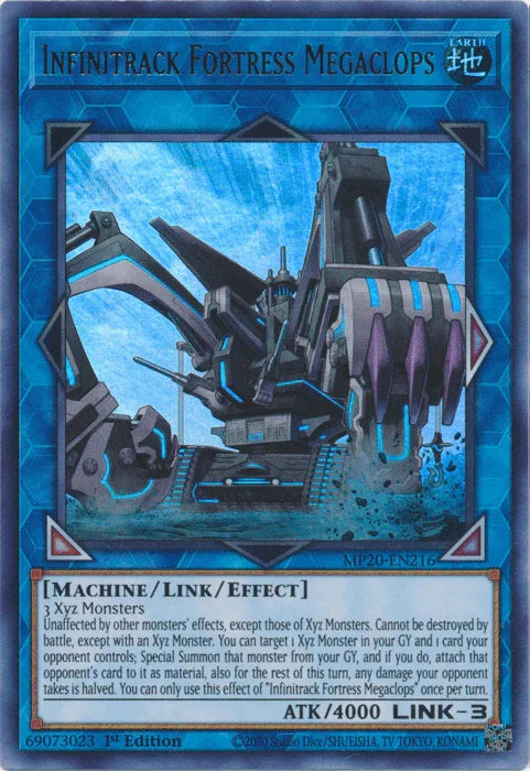 1st Edition, 2020 Tin of Lost Memories, Earth, Link/Effect Monster, Machine, Ultra Rare Infinitrack Fortress Megaclops [MP20-EN216] Ultra Rare - Trading Card World