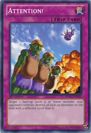 1st Edition, Battle Pack 2: War of the Giants - Round 2, Common, Normal Trap, Trap Attention! [BPW2-EN090] Common - Trading Card World