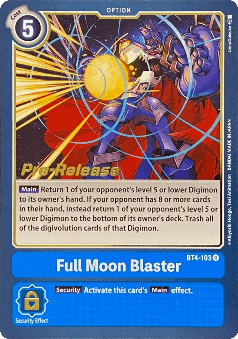 Blue, BT4-103, Great Legend Pre-Release Promos, Option, Rare Full Moon Blaster [BT4-103] [Great Legend Pre-Release Promos] - Trading Card World