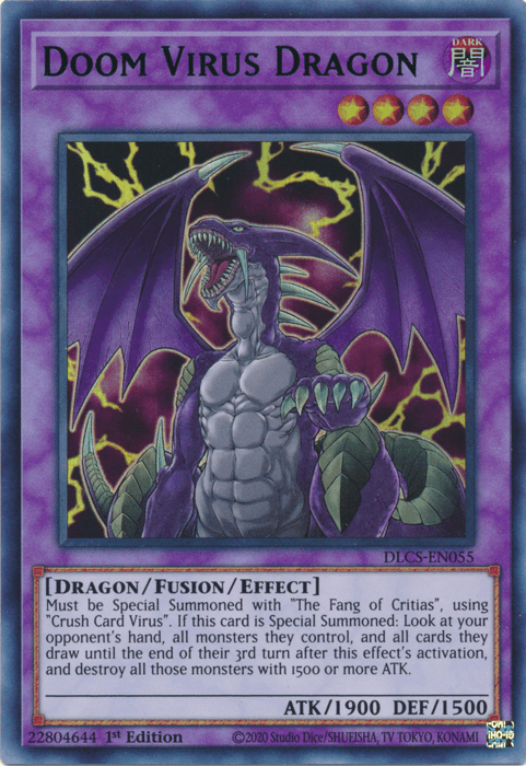 1st Edition, Dark, Dragon, Dragons of Legend: The Complete Series, Fusion/Effect Monster, Ultra Rare Doom Virus Dragon (Blue) [DLCS-EN055] Ultra Rare - Trading Card World