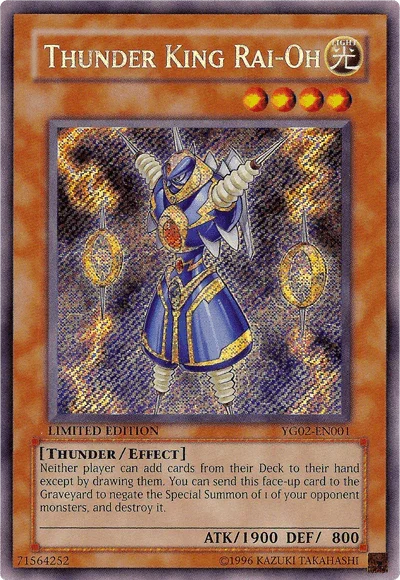 Effect Monster, GX Manga Promotional Cards, Light, Limited, Secret Rare, Thunder Thunder King Rai-Oh [YG02-EN001] Secret Rare - Trading Card World