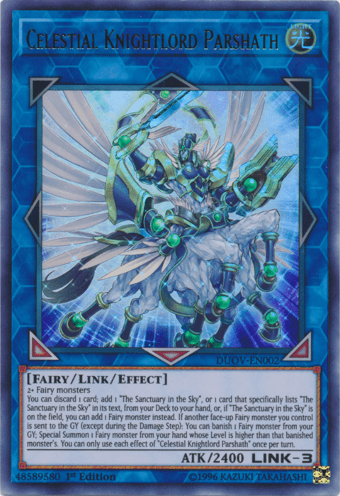 1st Edition, Duel Overload, Fairy, Light, Link/Effect Monster, Ultra Rare Celestial Knightlord Parshath [DUOV-EN002] Ultra Rare - Trading Card World