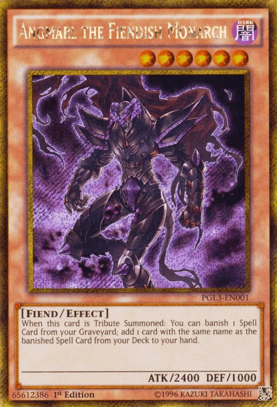 1st Edition, Dark, Effect Monster, Fiend, Gold Secret Rare, Premium Gold: Infinite Gold Angmarl the Fiendish Monarch [PGL3-EN001] Gold Secret Rare - Trading Card World