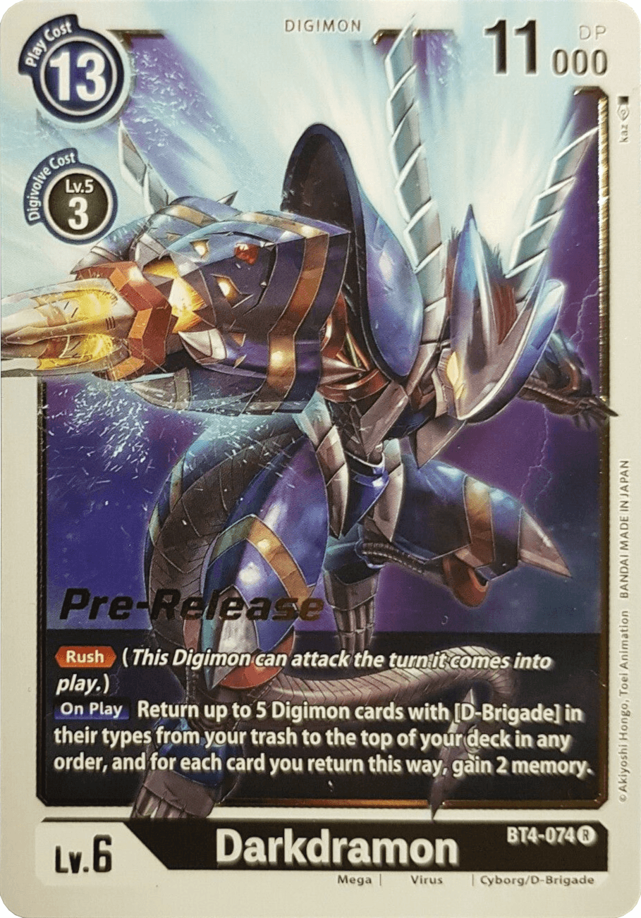 Black, BT4-074, Cyborg/D-Brigade, Digimon, Great Legend Pre-Release Promos, Mega, Rare, Virus Darkdramon [BT4-074] [Great Legend Pre-Release Promos] - Trading Card World