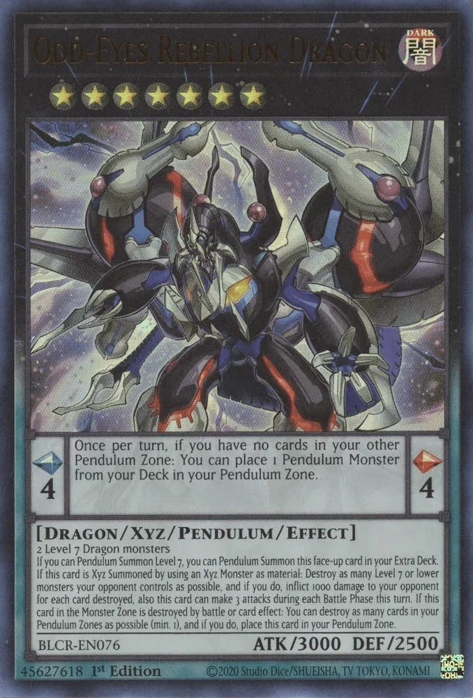 1st Edition, Battles of Legend: Crystal Revenge, Dark, Dragon, Ultra Rare, Xyz/Pendulum/Effect Monster Odd-Eyes Rebellion Dragon [BLCR-EN076] Ultra Rare - Trading Card World