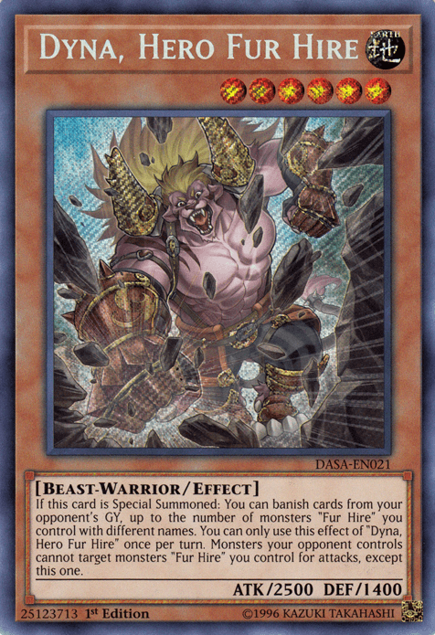 1st Edition, Beast-Warrior, Dark Saviors, Earth, Effect Monster, Secret Rare, Unlimited Dyna, Hero Fur Hire [DASA-EN021] Secret Rare - Trading Card World
