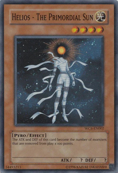 Effect Monster, Light, Limited, Pyro, Super Rare, World Championship 2006: Ultimate Masters Helios - The Primordial Sun [WC6-EN002] Super Rare - Trading Card World