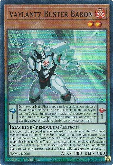 1st Edition, Fire, Machine, Pendulum/Effect Monster, Super Rare, Tactical Masters Vaylantz Buster Baron [TAMA-EN005] Super Rare - Trading Card World