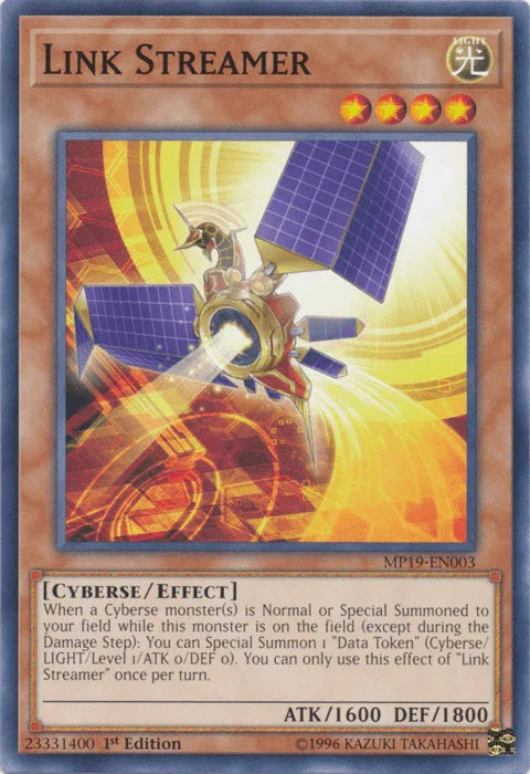 1st Edition, 2019 Gold Sarcophagus Tin Mega Pack, Common, Cyberse, Effect Monster, Light, Unlimited Link Streamer [MP19-EN003] Common - Trading Card World
