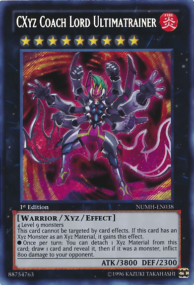 1st Edition, Fire, Number Hunters, Secret Rare, Unlimited, Warrior, Xyz/Effect Monster CXyz Coach Lord Ultimatrainer [NUMH-EN038] Secret Rare - Trading Card World