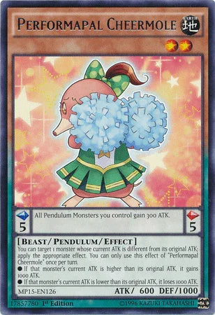 1st Edition, 2015 Mega-Tins Mega Pack, Beast, Earth, Pendulum/Effect Monster, Rare Performapal Cheermole [MP15-EN126] Rare - Trading Card World