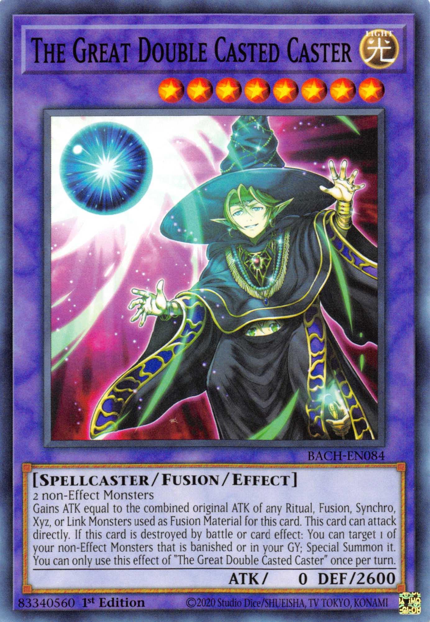 1st Edition, Battle of Chaos, Common, Fusion/Effect Monster, Light, Spellcaster The Great Double Casted Caster [BACH-EN084] Common - Trading Card World