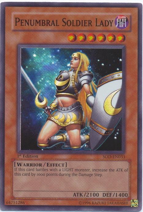 1st Edition, Dark, Effect Monster, Soul of the Duelist, Super Rare, Unlimited, Warrior Penumbral Soldier Lady [SOD-EN033] Super Rare - Trading Card World