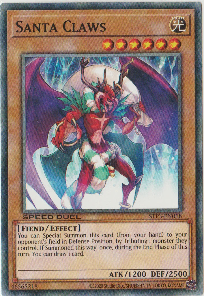 Common, Effect Monster, Fiend, Light, Speed Duel: Tournament Pack 3, Unlimited Santa Claws [STP3-EN018] Common - Trading Card World