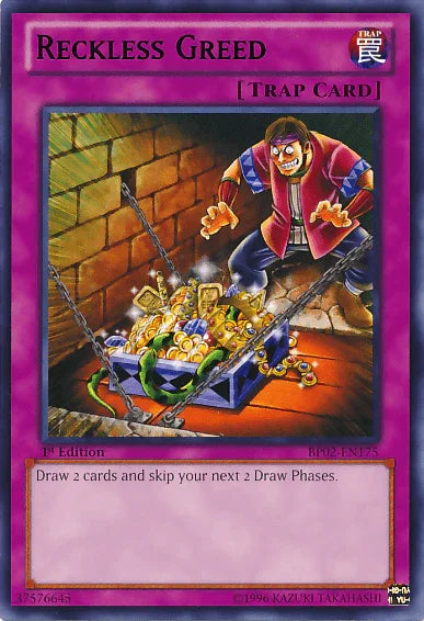 1st Edition, Battle Pack 2: War of the Giants, Normal Trap, Rare, Trap, Unlimited Reckless Greed [BP02-EN175] Rare - Trading Card World