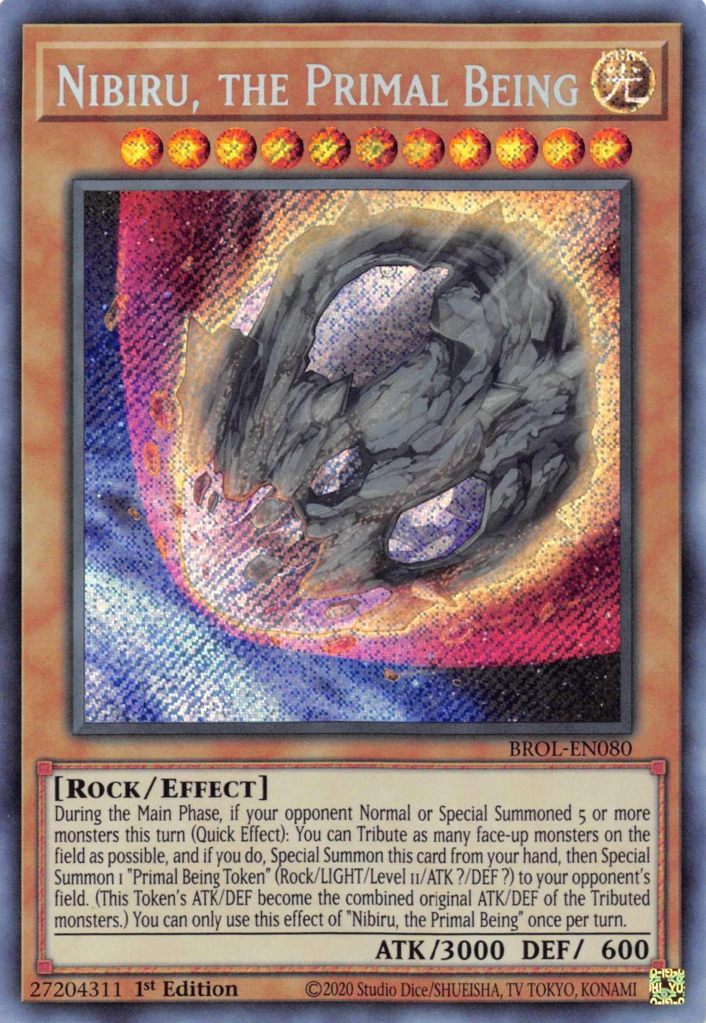 1st Edition, Brothers of Legend, Effect Monster, Light, Rock, Secret Rare Nibiru, the Primal Being [BROL-EN080] Secret Rare - Trading Card World