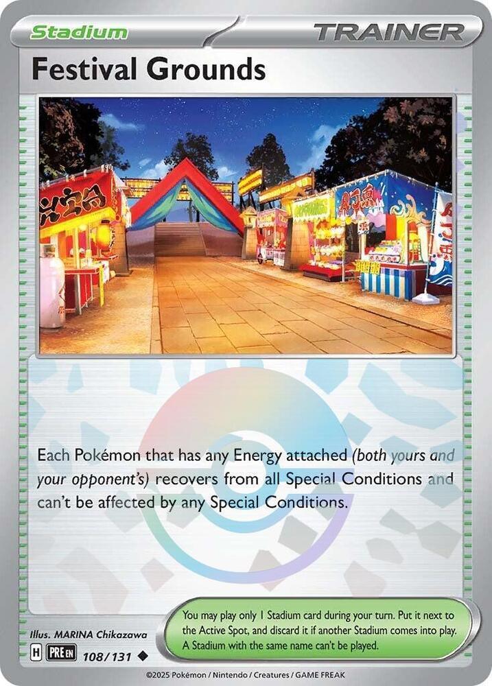 108, Holofoil, Scarlet & Violet: Prismatic Evolutions, Stadium, Uncommon Festival Grounds (108/131) (Poke Ball Pattern) [Scarlet & Violet: Prismatic Evolutions] - Trading Card World