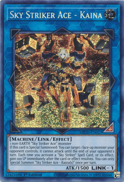 1st Edition, 2020 Tin of Lost Memories, Earth, Link/Effect Monster, Machine, Prismatic Secret Rare Sky Striker Ace - Kaina [MP20-EN023] Prismatic Secret Rare - Trading Card World