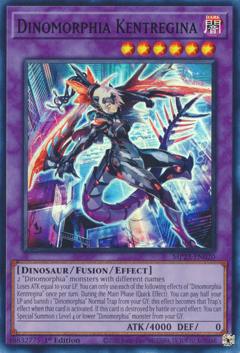 1st Edition, Dark, Dinosaur, Dueling Heroes Collectors Tin - Mega Pack (25th Anniversary Edition), Fusion/Effect Monster, Super Rare Dinomorphia Kentregina [MP23-EN020] Super Rare - Trading Card World
